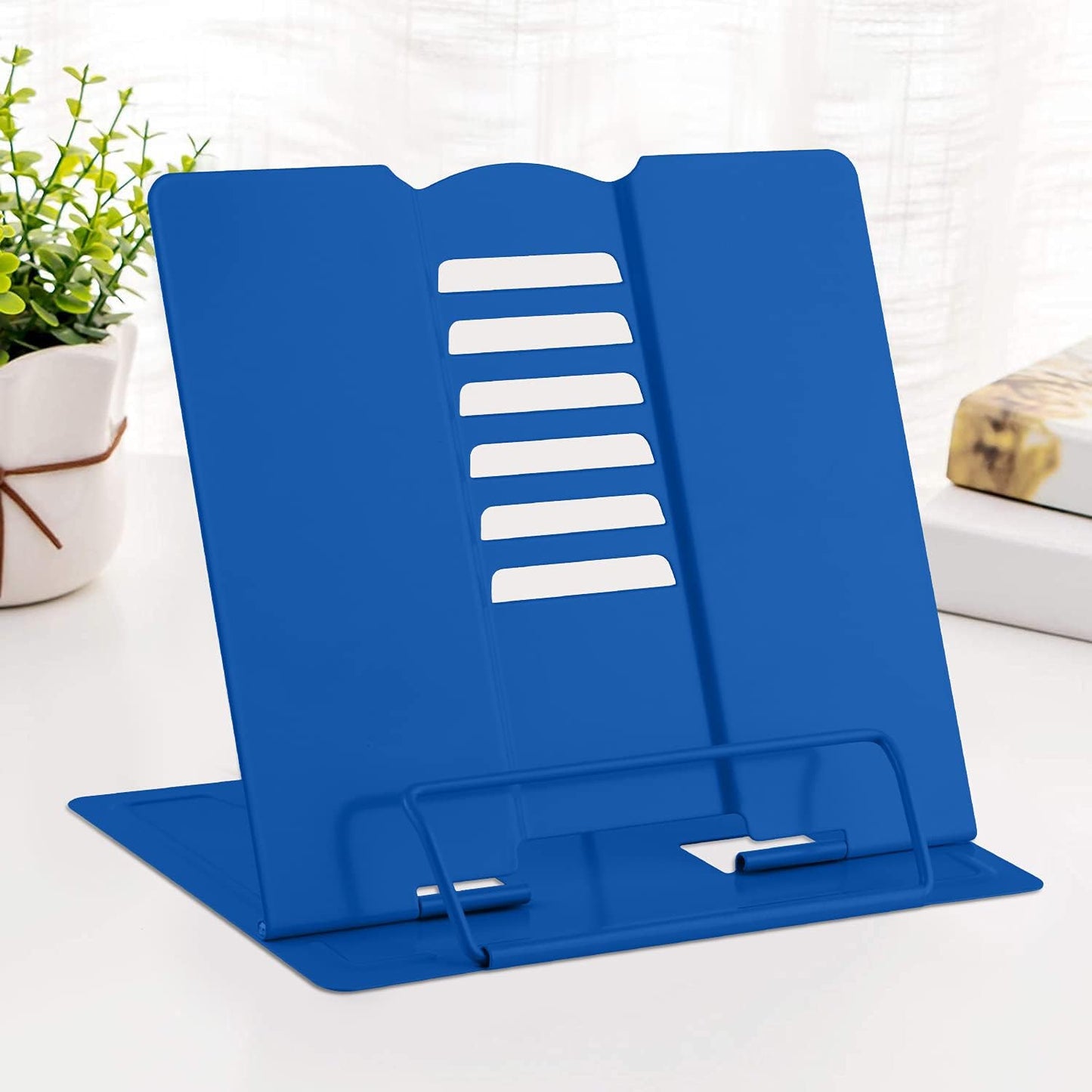 MSDADA Desk Book Stand Metal Reading Rest Book Holder Adjustable Cookbook Documents Holder for Recipes Textbooks Tablet Music Books, Mom Gifts, Gifts for Grandma Mom Mothers Day(Light Purple)