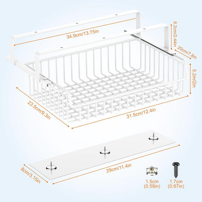 ENONCI Under Desk Drawer, Slide Out Design,No Drill Metal Under Desk Cable Management, Under Table Storage Shelf Tray Basket Under Table Drawer Organizer for Office, Home, Workspace, Cabinet