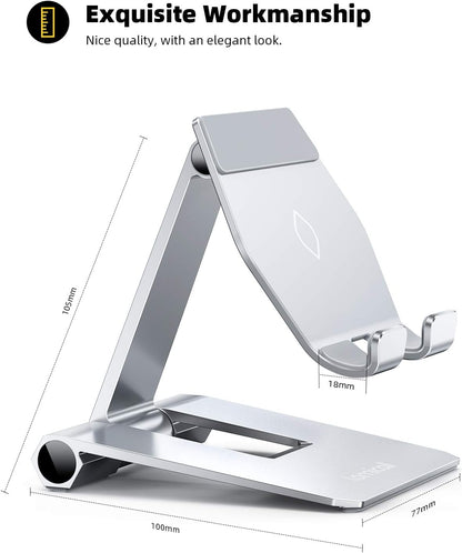 Lamicall Aluminum Metal Adjustable Cell Phone Stand Desk - Heavy Duty Metal Foldable Desktop Phone Holder, Cradle, Dock, for iPhone 16 15 14, Plus, Pro, Pro Max, 13 12 X XS,4-11'' Phone Sliver