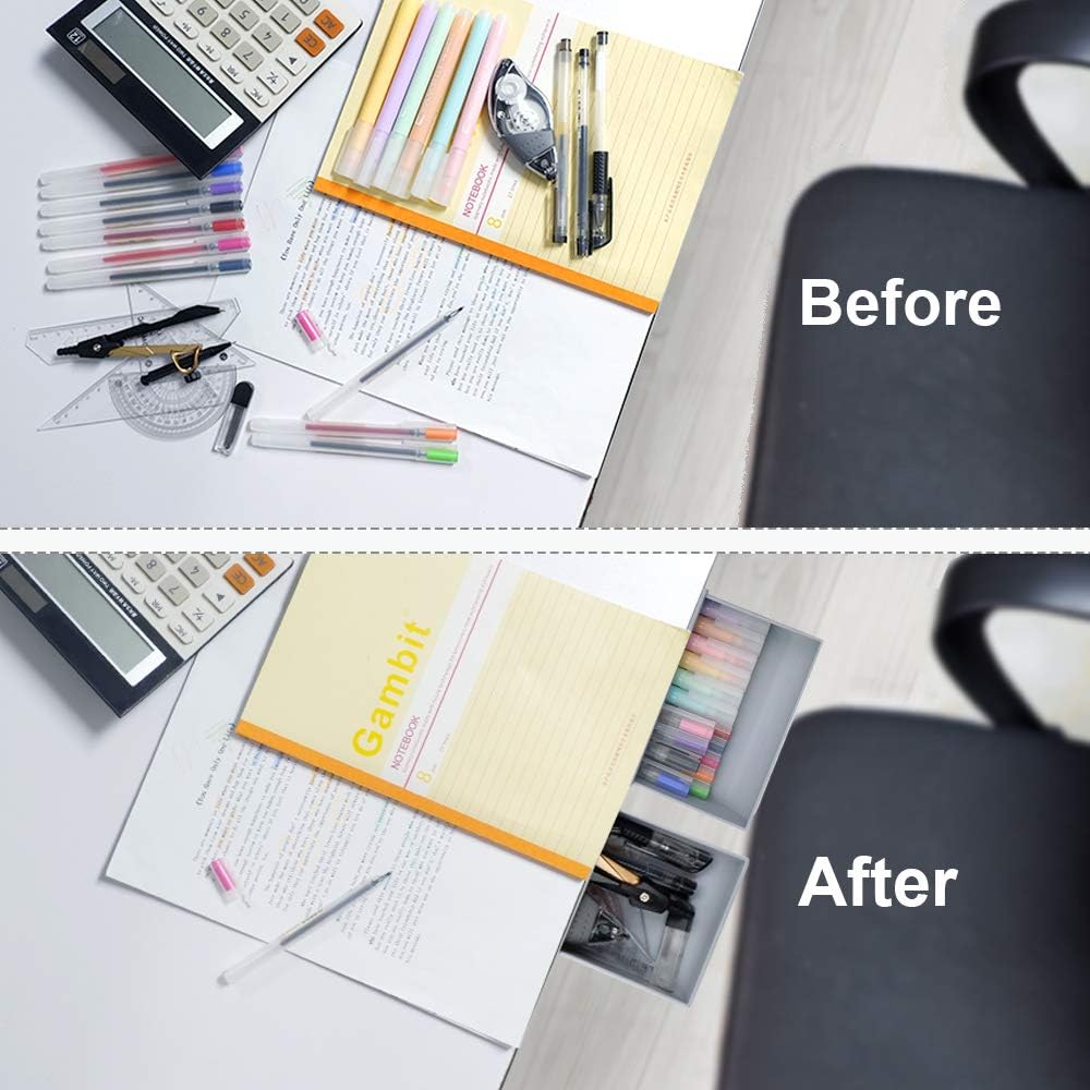 YOOUSOO 2 Pack Under Desk Storage Drawer Organizer, Hidden Slide Out Drawer Attachment, with Self - Adhesive Feature for Desktop and Table Organization, Hidden Under Desk