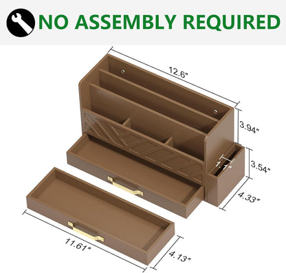 WISUCART Bamboo Desk Organizer Mail Holder Countertop Wood Desk Drawer Tabletop Storage Box Pen Holder Letter Sorter Makeup Organizer for School Home Office Supplies with Pen Holder White