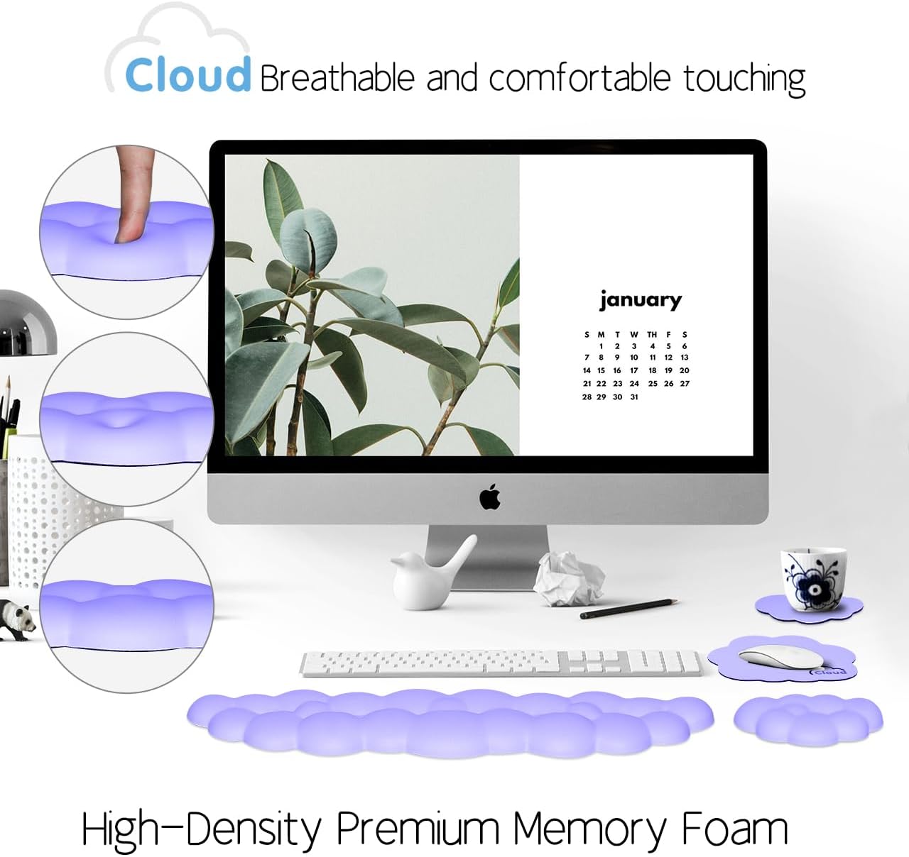Cloud Wrist Rest Keyboard Palm Rest with Non-Slip Base for Computer Gaming Wrist Rest, YAMJUG Cloud Arm Rest Keyboard Wrist Pad Rainbow