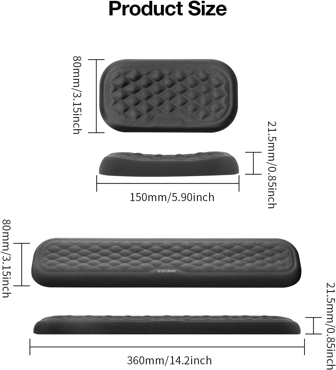 Vaydeer Wrist Rest for Keyboard and Mouse, Computer Ergonomic Wrist Support Pad, Soft Memory Foam Arm Cushion for Desk, Palm Hand Office Laptop Typing