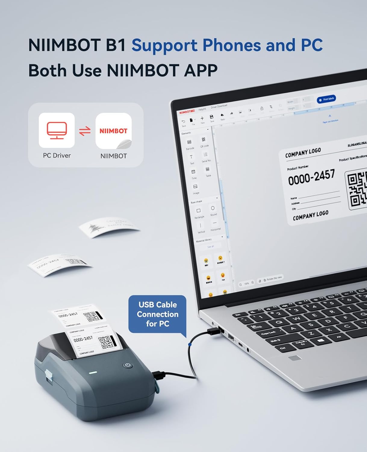 NIIMBOT B1 Label Maker Machine, Thermal Label Printer Easy to Use for Office, Home, Business, Came with 1 Roll White Label(Blue)