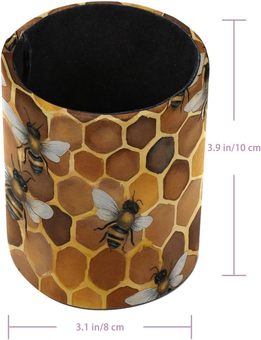 Leather Pen Holder for Desk, Love Cherry Pencil Organizer Pencil Cup Desk Decor Makeup Brush Holder Multifunctional Office Supplies for Home,Office, School