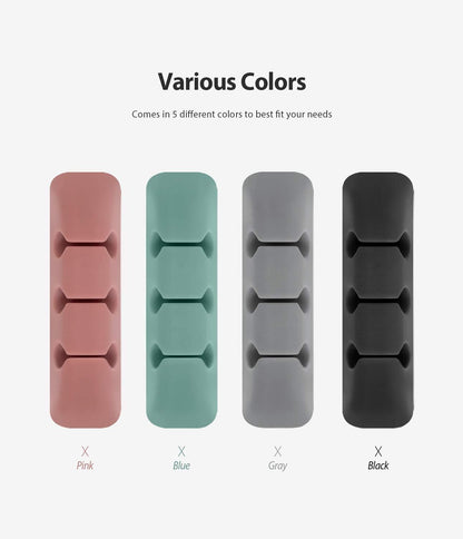 Ringke Silicone Cable Organizer for Cable Management, Durable Flexible Cord Organizer, Powerful Adhesive Cable Clips - 4 Pack