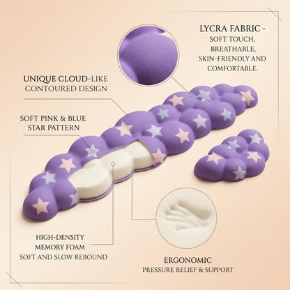 Cloud Wrist Rest Set for Keyboard and Mouse, Includes Cute Coaster, with Computers and Laptops（Purple Star Set）