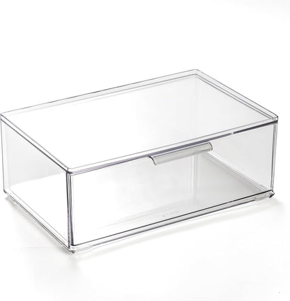BINO | Clear Stackable Storage Drawers, Medium - 2 Pack | Clear Storage Drawers with Built-In Handles | Durable Plastic Organizer Drawer | Modular Stackable Drawer Acrylic Organizer