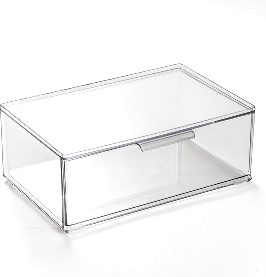 BINO | Clear Stackable Storage Drawers, Medium - 2 Pack | Clear Storage Drawers with Built-In Handles | Durable Plastic Organizer Drawer | Modular Stackable Drawer Acrylic Organizer
