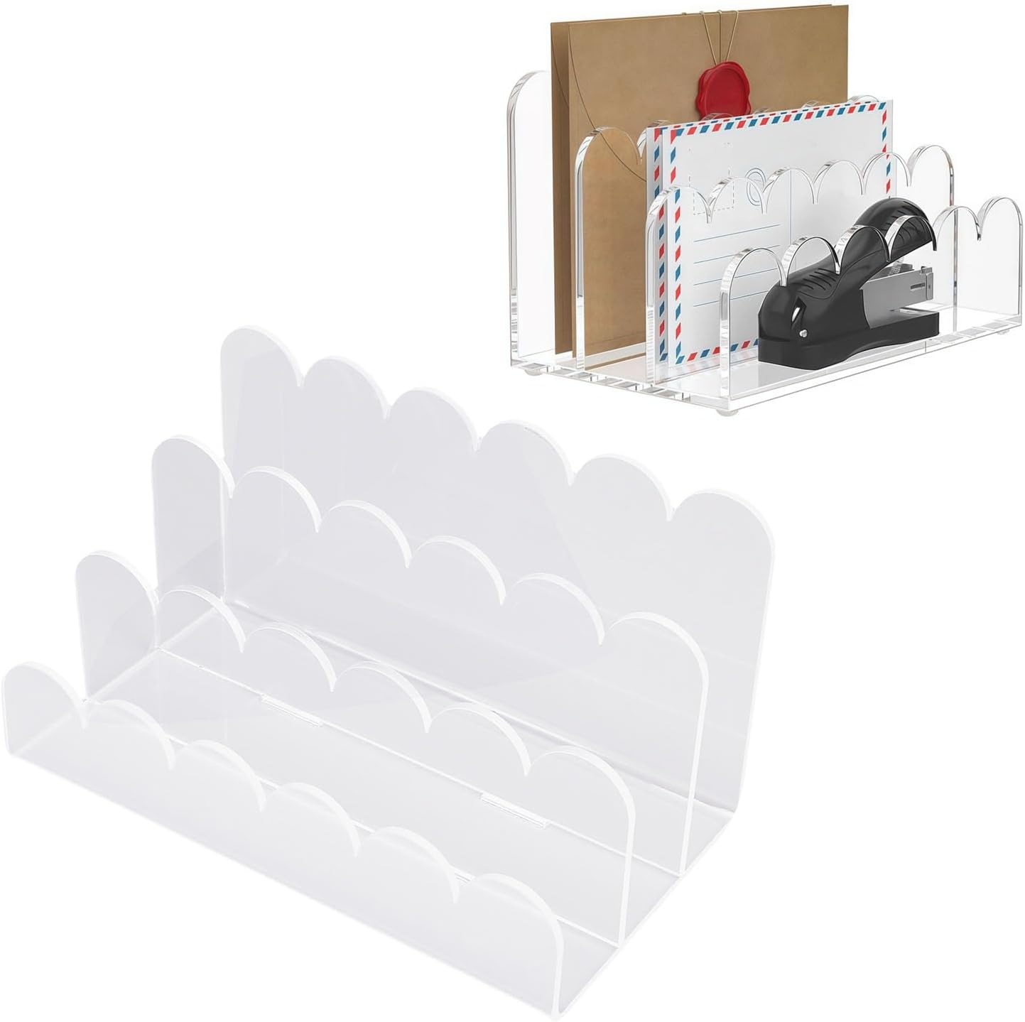Generic Mail Organizer for Desk, 3 Compartment Acrylic Desktop File Sorter, Multifunctional Document Storage Clear Letter Tray Holder for Home Office Bills Envelopes Papers