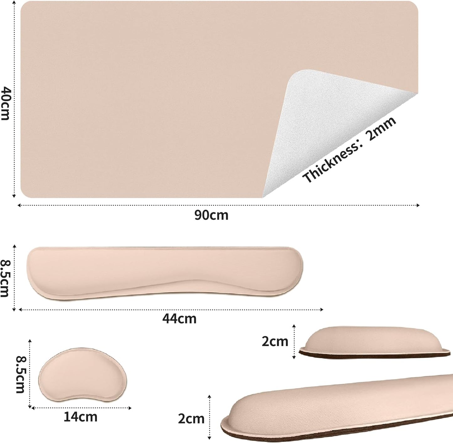 Bloss Leather Desk Pad and Keyboard Wrist Rest, Large Mouse Pad + Keyboard Pad+Mouse Wrist Support, Non-Slip Desk Mat Protector for Office, Home(31.5×15.7 Inches,Beige)