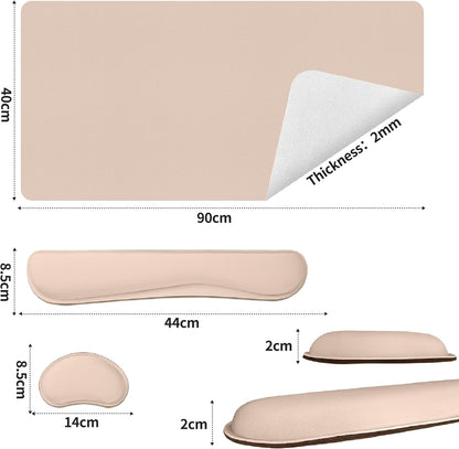 Bloss Leather Desk Pad and Keyboard Wrist Rest, Large Mouse Pad + Keyboard Pad+Mouse Wrist Support, Non-Slip Desk Mat Protector for Office, Home(31.5×15.7 Inches,Beige)