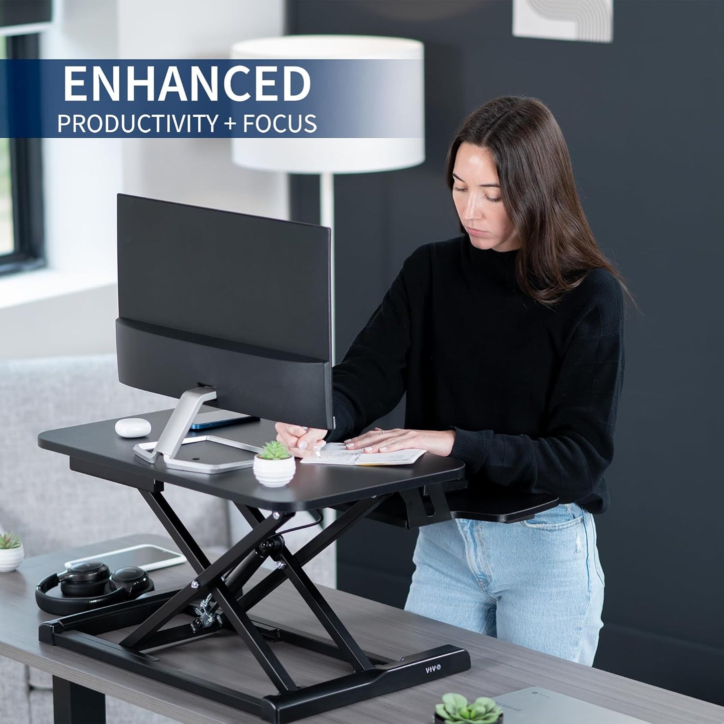 VIVO 26 inch Desk Converter, K Series, Height Adjustable Sit to Stand Riser, Dual Monitor and Laptop Workstation with Keyboard Tray, Black, DESK-V026KB