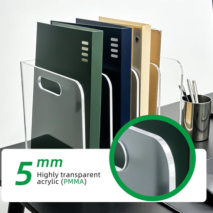 Acrylic Magazine File Holder, 4 Vertical Compartments Desk Document Sorter Organizer, Clear Folder Rack Binder for Office, Documents, Tablets, Magazines, Books – Home/Classroom Rack