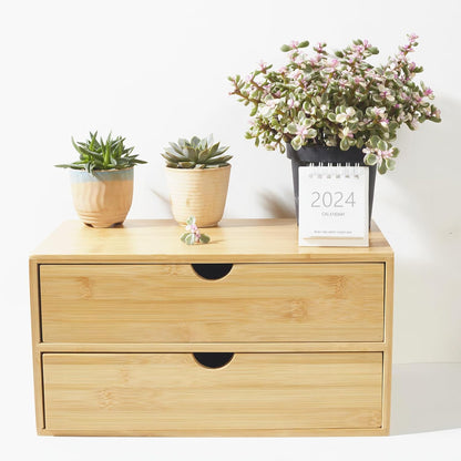Charmewooden Bamboo Desk Organizer with 3 Drawers, Countertop Organizer with Drawers Makeup Storage Drawer 3 Drawers Tabletop Storage Organization Box Home Office Workspace