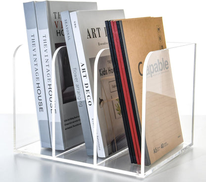 Magazine Holder - Acrylic File Holder and Desk Organizer, Clear Bookend File Sorter, Acrylic Book Organizer and Storage Box for Documents, Magazine Holder Rack for Classroom, Home, and Office