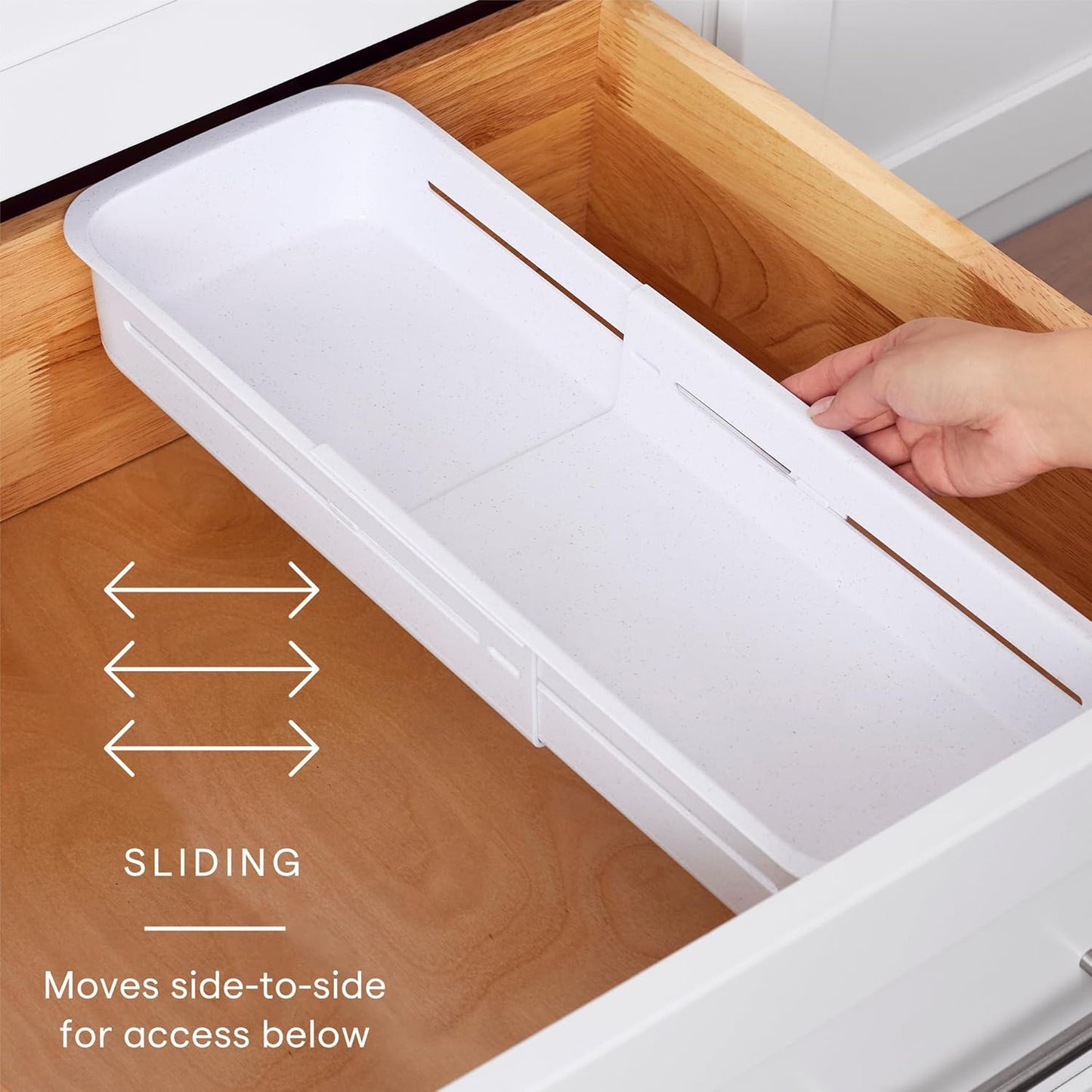 YouCopia DrawerFit Sliding Drawer Tray with Adjustable Dividers, Expandable Kitchen Storage Organizer, Speckled White
