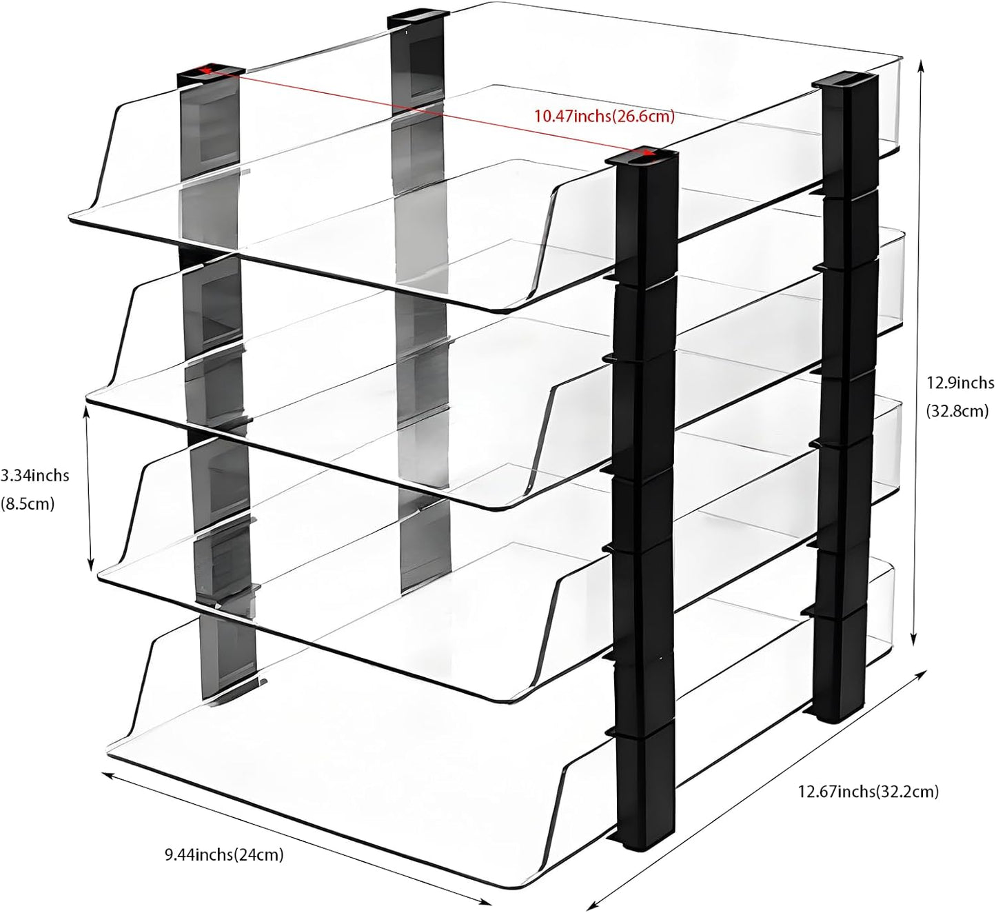 Clear 2-Tier Stackable Paper Tray Organizer for Letter/A4 Files, Desktop Document Sorter, Transparent Office Desk Storage (2 - Tier Clear)