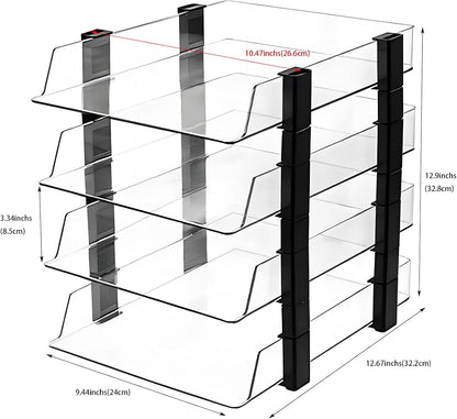 Clear 2-Tier Stackable Paper Tray Organizer for Letter/A4 Files, Desktop Document Sorter, Transparent Office Desk Storage (2 - Tier Clear)