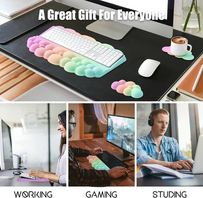 Ergonomic Wrist Rest for Keyboard and Mouse, Soft Memory Foam Cloud Keyboard Stand Pad with Wrist Rest Set, Easy Typing, Pain Relief, Comfort for Office, Work, Gaming - White