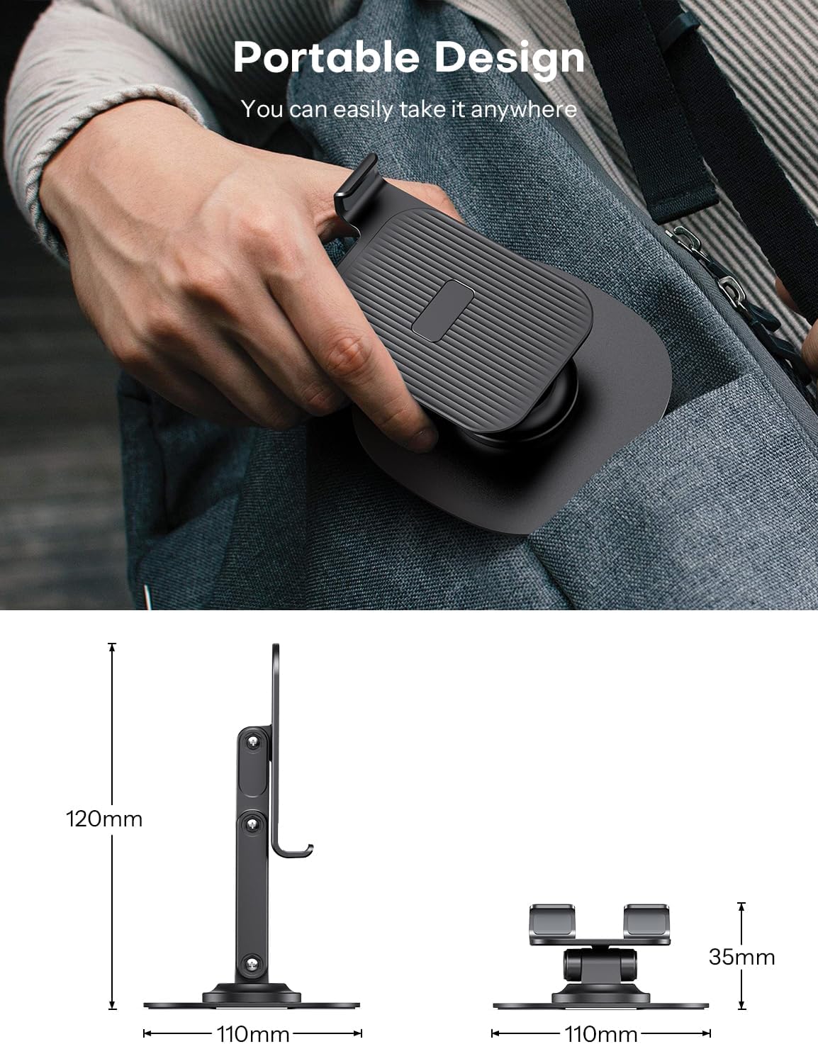 OMOTON Cell Phone Stand for Desk, 2 Pack Adjustable Foldable Phone Holder, 360 Swivel Mobile Stand Fit for iPhone 17 16 15 14 13 Pro Max and All Smart Phones, Black & White