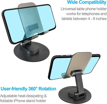 POQOD 2 Pack Cell Phone Stand, Foldable Phone Holder for Desk Compatible with Phone 15 14 13 12 11 Pro Xs Xs Max Xr X 8, Nintendo Switch, All Phones, Black & White