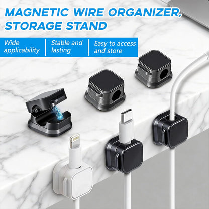 Magnetic Cord Organizer, 12 Pack (6 Black + 6 White), Strong Adhesive Cable Management Clips for Desk, Nightstand, Office & Car