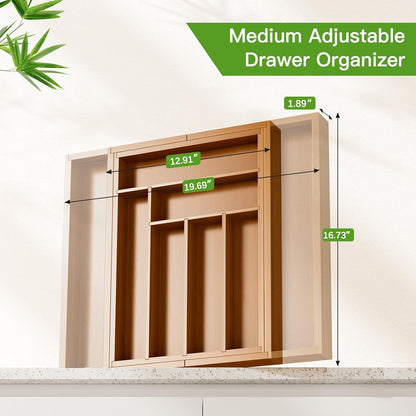 Pipishell Bamboo Expandable Silverware Drawer Organizer, Adjustable Kitchen Utensil Tray for Forks, Spoons and Knives, Wood Storage Cutlery Holder for Bedroom and Living Room