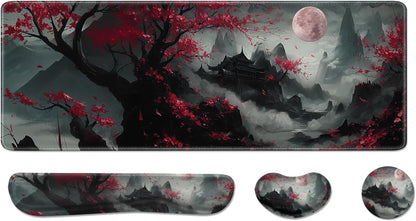 Desk Pad and Keyboard Wrist Rest, Large Mouse Pad + Keyboard Pad+Mouse Wrist Support, Non-Slip Desk Mat Protector for Office, Home 31.5×11.8 Inches Anime Dragon