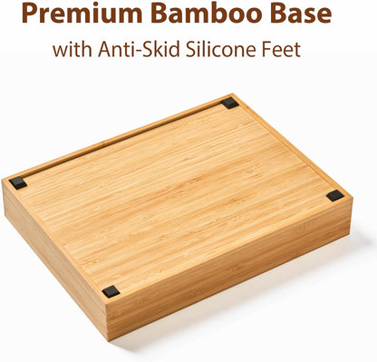 Umilife Bamboo Desk Drawer Organizer, Wood Junk Organizer Tray with Adjustable Dividers, Anti-Skip Storage Organization in Office Bathroom Drawer for Vanity, Makeup, 12" x 9"