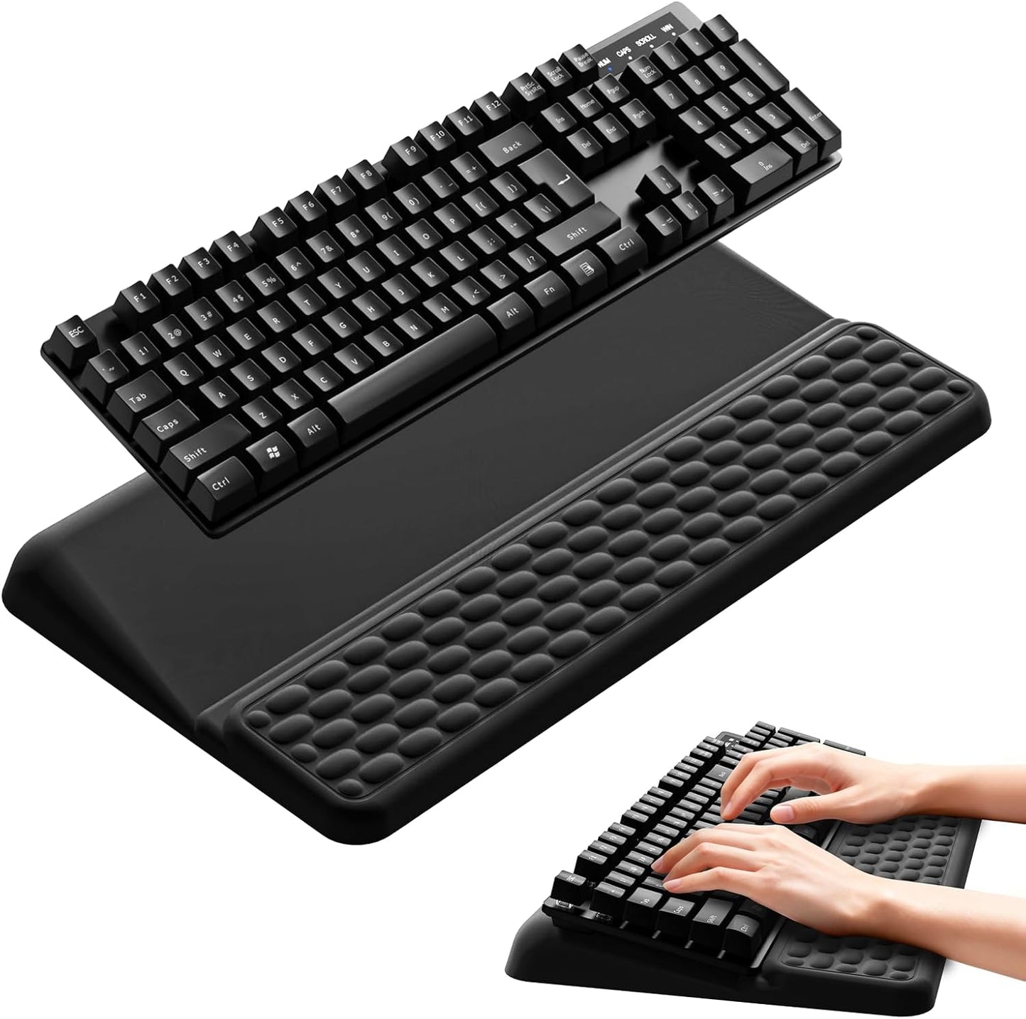Computer Keyboard Stand with Wrist Rest, Keyboard pad with Wrist Support, Two Adjustable Keyboard Angles, Slow Rebound Comfortable Foam and Skin-Friendly Fabric. Suitable for Office, Gaming, and Home