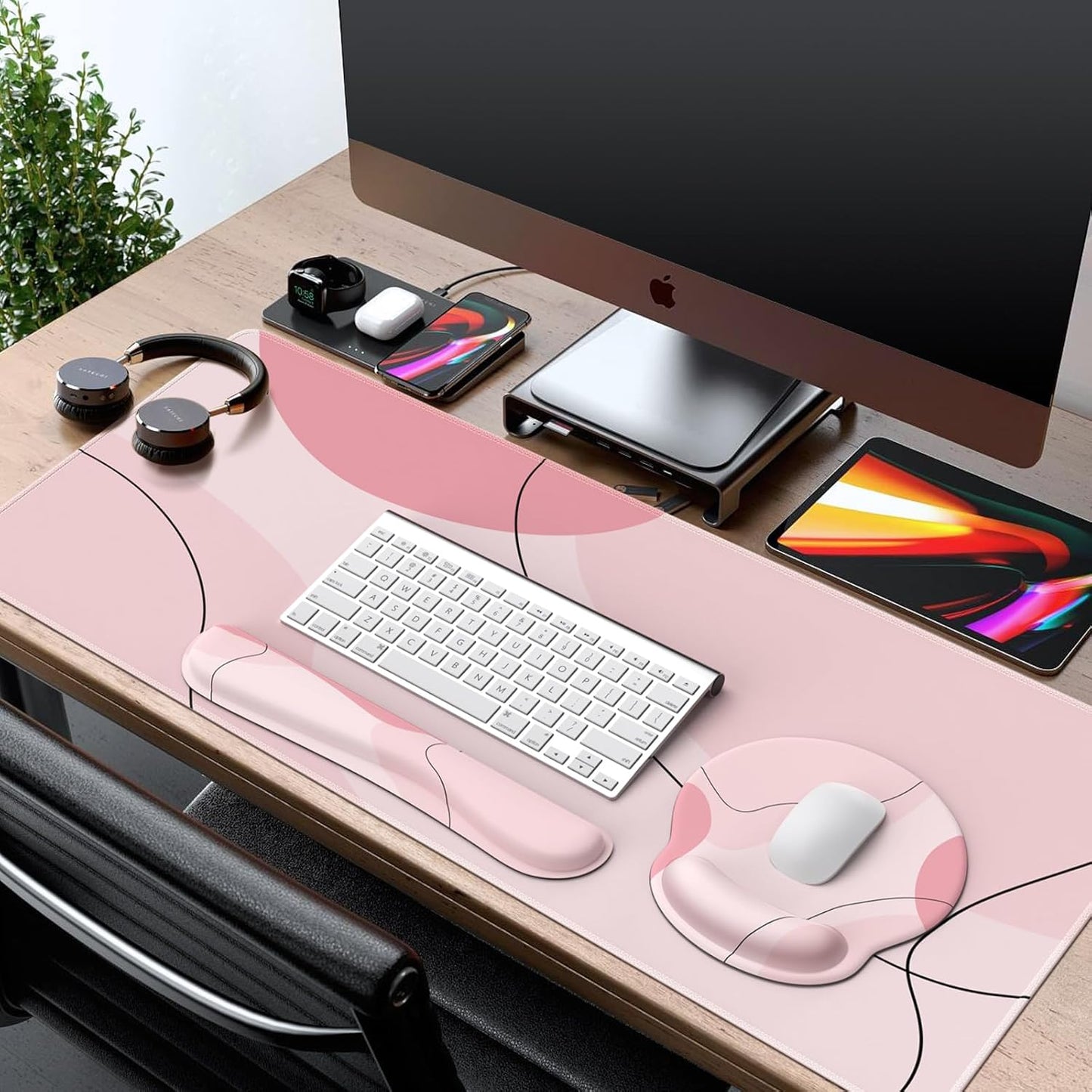 iCasso Desk Mat, Gaming Mouse Pad Wrist Support Set,4in1 XXL Large Mousepad + Keyboard Wrist Rest+Mouse Wrist Rest+Coaster Set with Ergonomic Design for Home Office Table Computer-Penoy