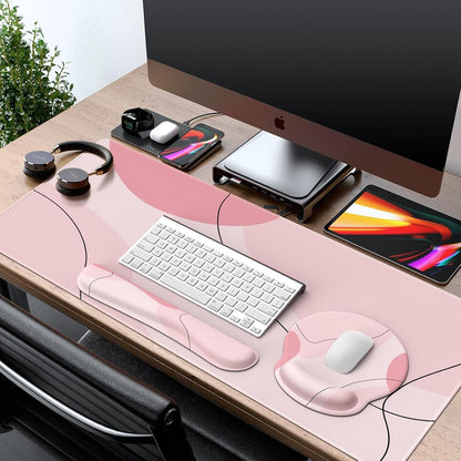 iCasso Desk Mat, Gaming Mouse Pad Wrist Support Set,4in1 XXL Large Mousepad + Keyboard Wrist Rest+Mouse Wrist Rest+Coaster Set with Ergonomic Design for Home Office Table Computer-Penoy