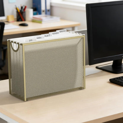 Sinboun Hanging File Organizer Letter-Size File Holder Filing Box Includes 5 Hanging Folders - Metal Mesh Magazine Letter Storage Cabinets File Cart for Office Home School, No Assembly Required
