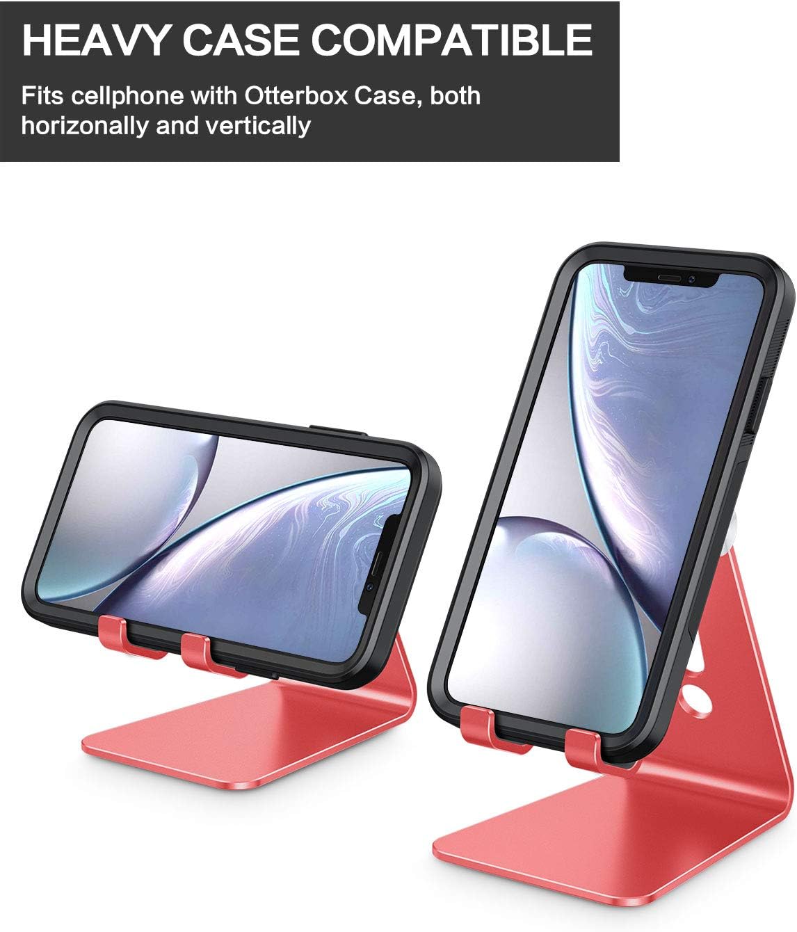Adjustable Cell Phone Stand, OMOTON Aluminum Desktop Cellphone Stand with Anti-Slip Base and Convenient Charging Port, Fits All Smart Phones, Silver