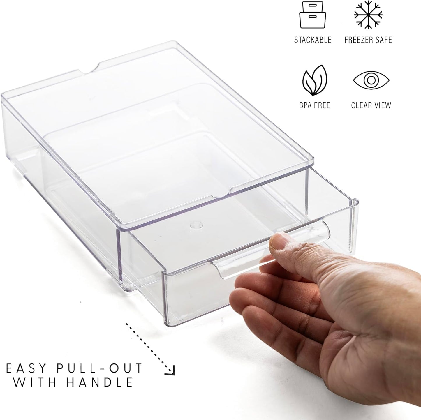 BINO | Clear Stackable Storage Drawers, Medium - 2 Pack | Clear Storage Drawers with Built-In Handles | Durable Plastic Organizer Drawer | Modular Stackable Drawer Acrylic Organizer