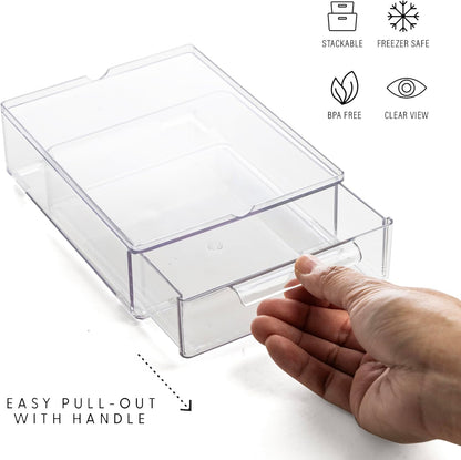 BINO | Clear Stackable Storage Drawers, Medium - 2 Pack | Clear Storage Drawers with Built-In Handles | Durable Plastic Organizer Drawer | Modular Stackable Drawer Acrylic Organizer
