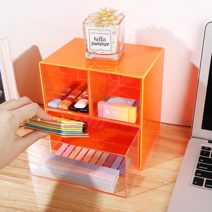 Gelite Desk Organizer with 3 Storage Drawers for Makeup Office Acrylic Desktop Drawer Organizer for Vanity Office Organization and Storage Box, Neon Pink