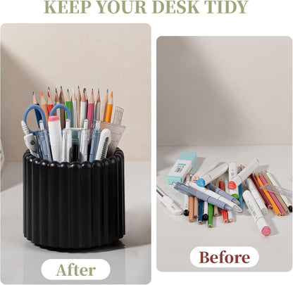 Anyoifax 360° Rotating Pen Holder 7 Slots Desk Organizer Removable Pencil Cup Plastic Art Supplies and Accessories Desktop Storage Box Caddy for Office, School, Home (White)