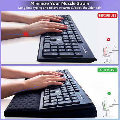 Wrist Rest with Keyboard Stand, Computer Wrist Support Pad, Ergonomic Keyboard Riser Holder Lifter Tray with Wrist Pad, Memory Foam Desk Cushion, Palm Hand Typing for Office Home School