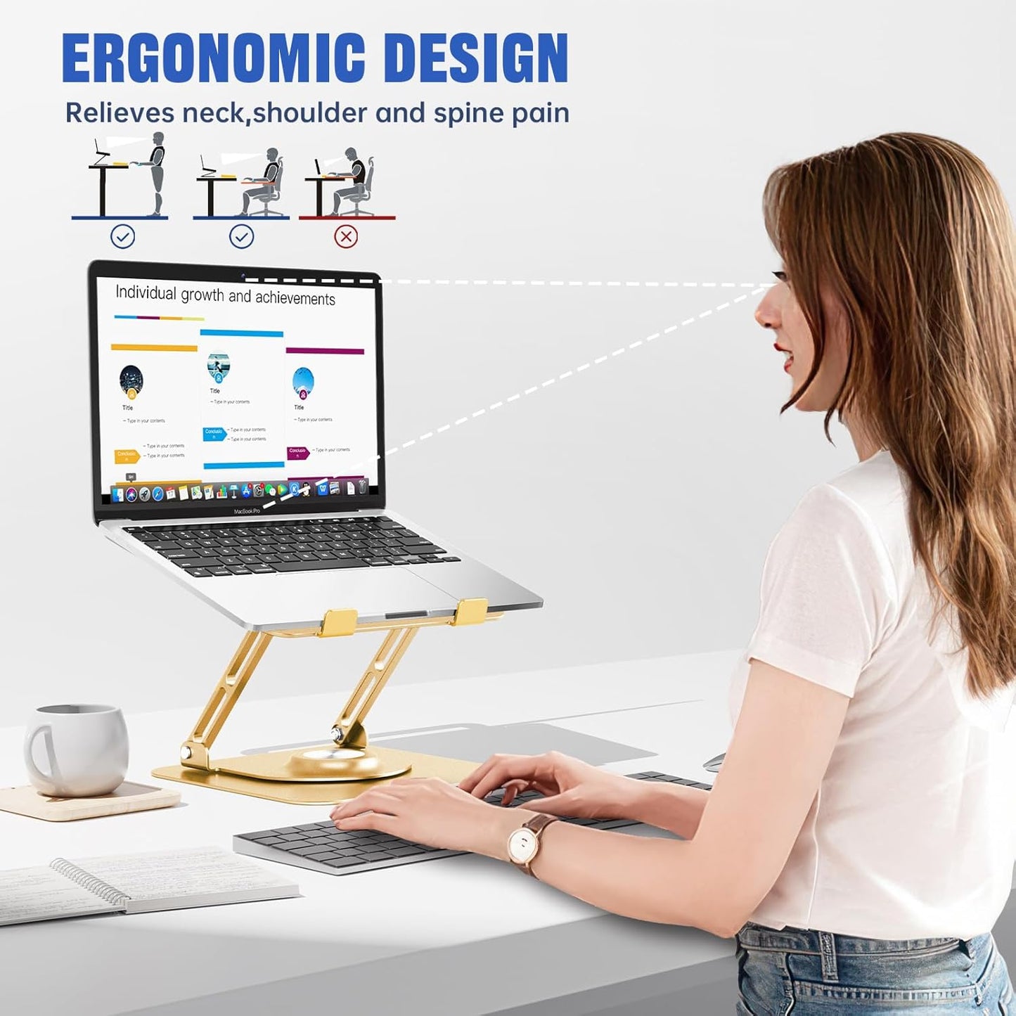 JOYEKY Laptop Stand for Desk, Adjustable Computer Stand with 360° Rotating Base, Ergonomic Laptop Riser for Collaborative Work, Foldable & Portable Laptop Stand, fits for All 10-16" Laptops (Grey)