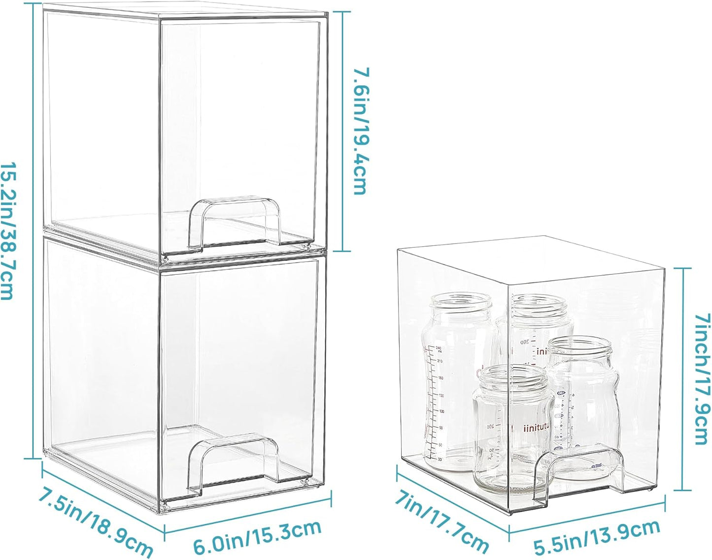 Vtopmart 12.1''W Clear Stackable Storage Drawers,2 Pack Acrylic Plastic Organizers Bins for Makeup Palettes, Cosmetics, and Beauty Supplies,Ideal for Vanity, Bathroom,Cabinet,Desk Organization