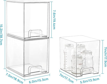 Vtopmart 12.1''W Clear Stackable Storage Drawers,2 Pack Acrylic Plastic Organizers Bins for Makeup Palettes, Cosmetics, and Beauty Supplies,Ideal for Vanity, Bathroom,Cabinet,Desk Organization