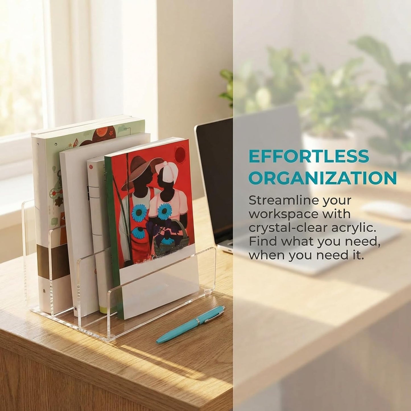 Jucoan Clear Acrylic File Holder, 3 Sections Vertical Desktop Organizer, 9 x 6.5 x 6.5 Inch Office File Sorter Stand Rack for Documents Letter Book