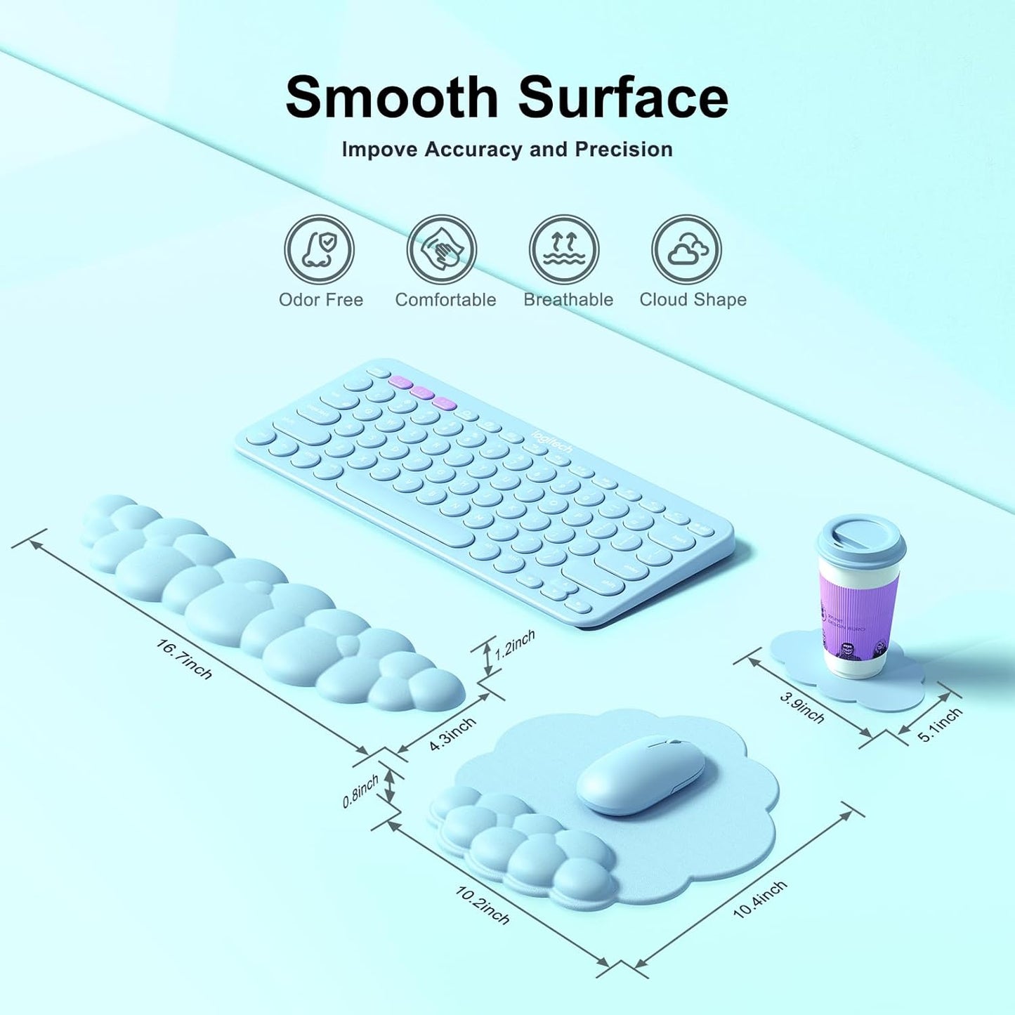 MOKURU Cloud Mouse Pad with Wrist Rest, Cloud Keyboard Wrist Rest, Mouse Pad Wrist Support, Ergonomic Keyboard Mouse Wrist Support White
