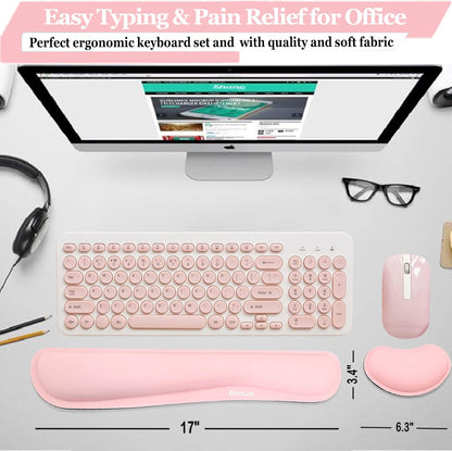 BamLue Upgrade Silky and Superfine Fabric Keyboard Wrist Rest, Gel Mouse Wrist Pillow Pad Set for Easy Typing & Pain Relief for Laptop, Office & Home, Ergonomic Sets for Keyboard-Pink