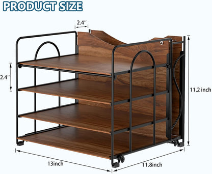 LUCYCAZ 4 Tier Paper Organizer for Desk - Wood Desk Organizer, Metal Paper Tray Organizer, File Organizer for Office Home School, Black