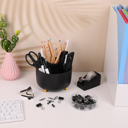 SKYDUE Pink Desk Accessories 10Pcs, Rotating Pen Holder for Desk, Stapler, Staple Remover, Tape Dispenser,2pcs Tape Refills, Binder Paper Clips Kit, Scissor,Pink Office School Supplies