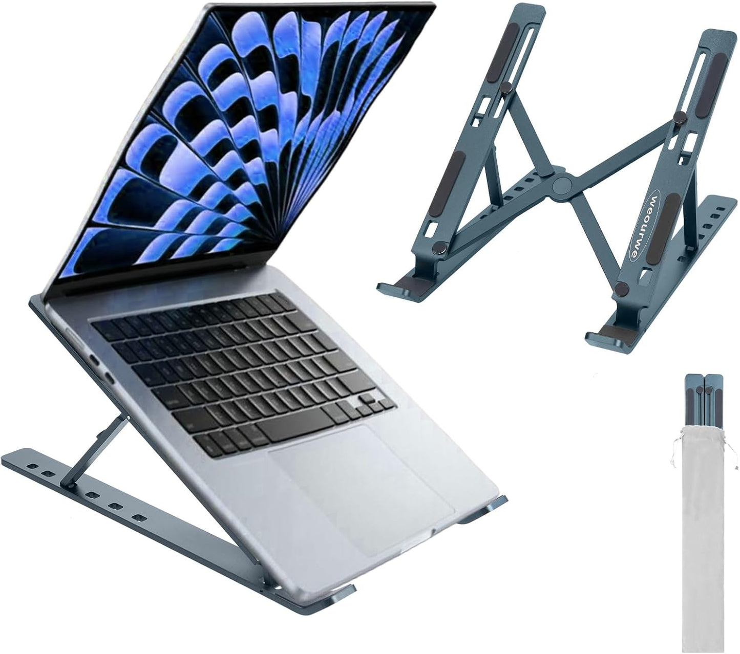Ergonomic and Foldable Laptop Stand for Desk, Adjustable Riser, Fits All Laptops and Notebooks up to 17,Ultra-Thin,Ventilated Cooling,ABS+Silicone,Silver.