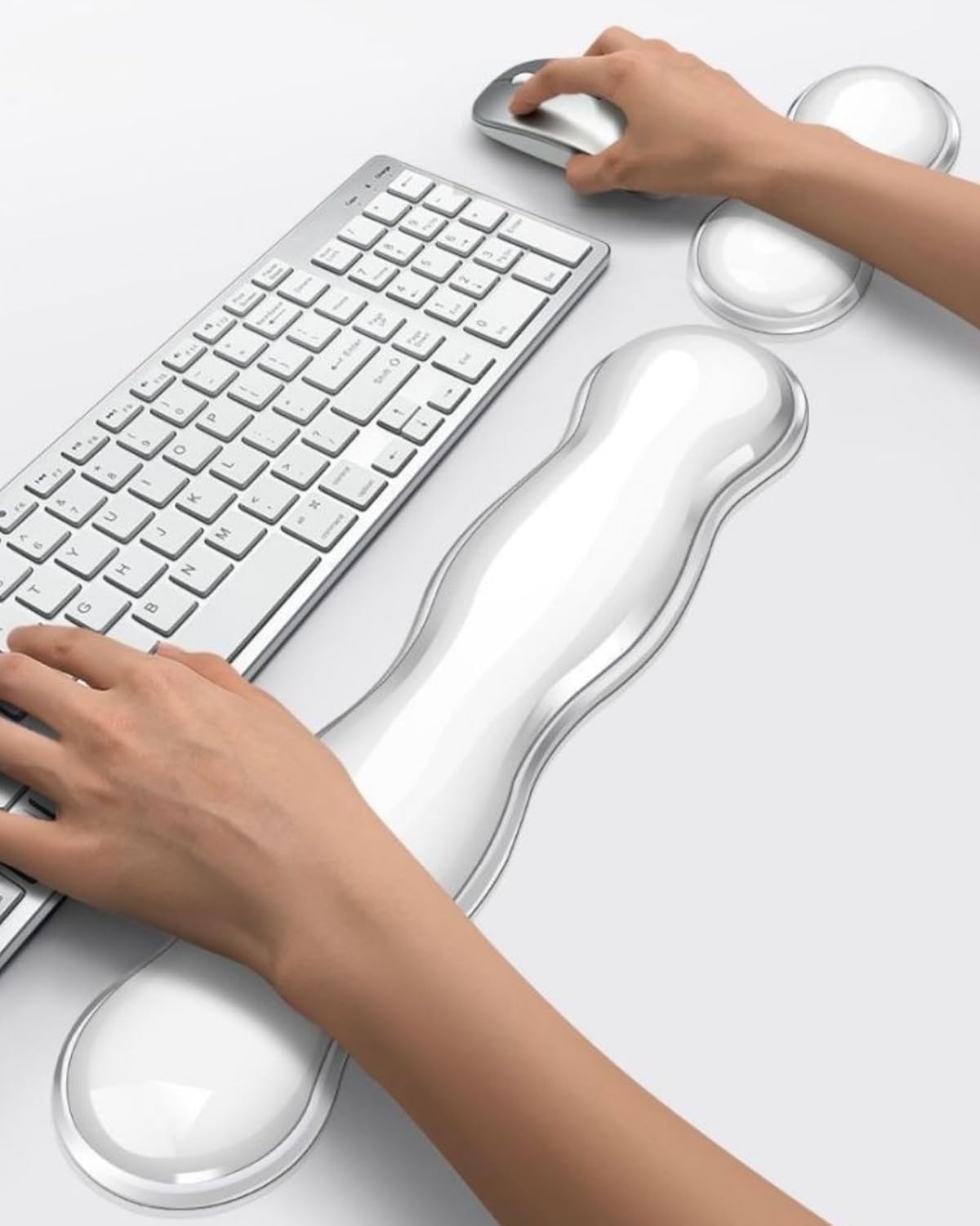 Mouse Pad with Wrist Rest, Soft Cloud Gel Keyboard Mouse Pad Set with Hand Wrist Support, Cute Non Slip Office Desk Accessories for Comfort/Pain Relief/PC Gaming/Computer/Laptop, (Clear Cloud)